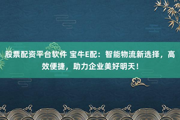 股票配资平台软件 宝牛E配：智能物流新选择，高效便捷，助力企业美好明天！