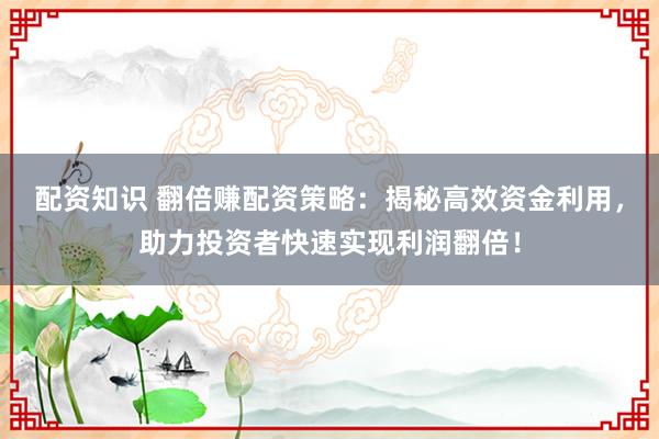 配资知识 翻倍赚配资策略：揭秘高效资金利用，助力投资者快速实现利润翻倍！