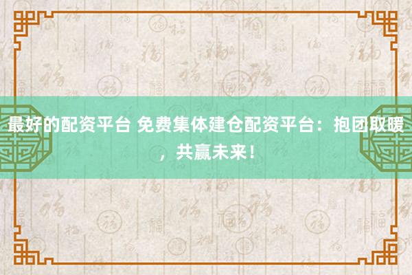 最好的配资平台 免费集体建仓配资平台：抱团取暖，共赢未来！