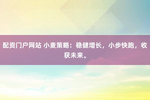 配资门户网站 小麦策略：稳健增长，小步快跑，收获未来。