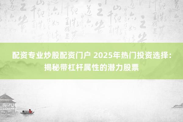 配资专业炒股配资门户 2025年热门投资选择：揭秘带杠杆属性的潜力股票