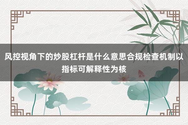 风控视角下的炒股杠杆是什么意思合规检查机制以指标可解释性为核