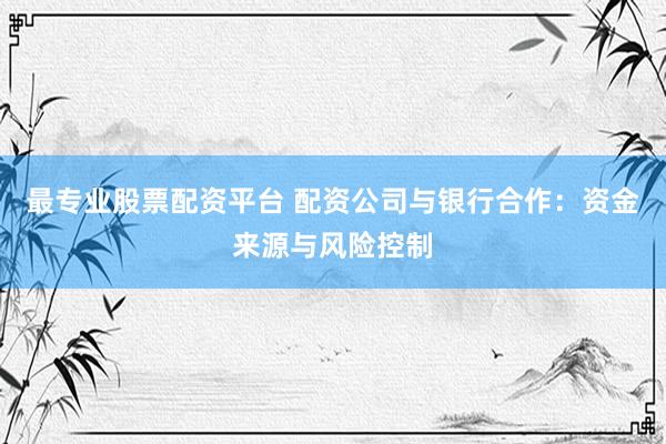 最专业股票配资平台 配资公司与银行合作：资金来源与风险控制