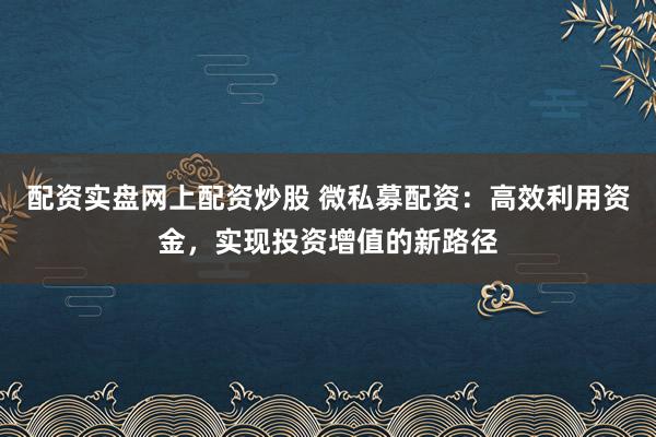 配资实盘网上配资炒股 微私募配资：高效利用资金，实现投资增值的新路径