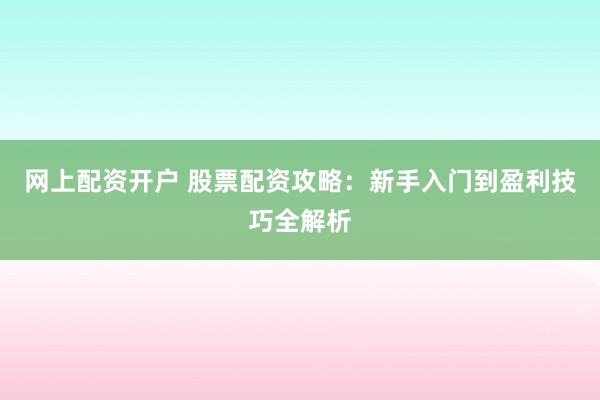 网上配资开户 股票配资攻略：新手入门到盈利技巧全解析